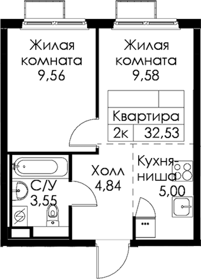 1-комнатная квартира 32.53 м², 5/15 эт., ЖК «Янинский лес»